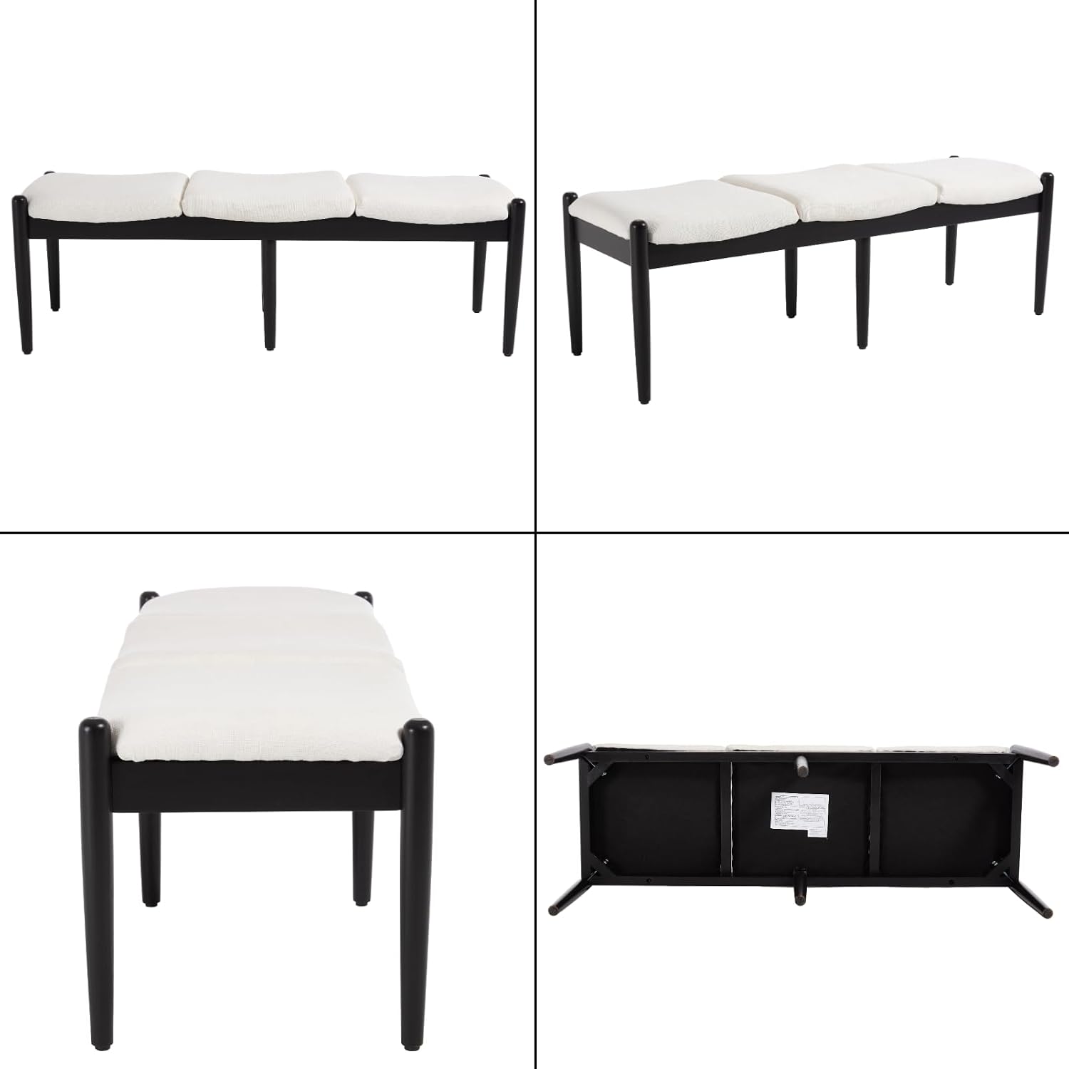 54 Inch White Linen Bench With Wood Legs