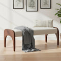 Beige Fur Bench With Walnut Legs