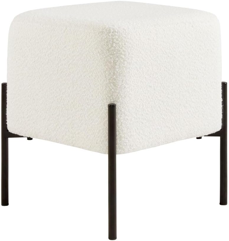 Square Boucle Vanity Stool With Metal Legs