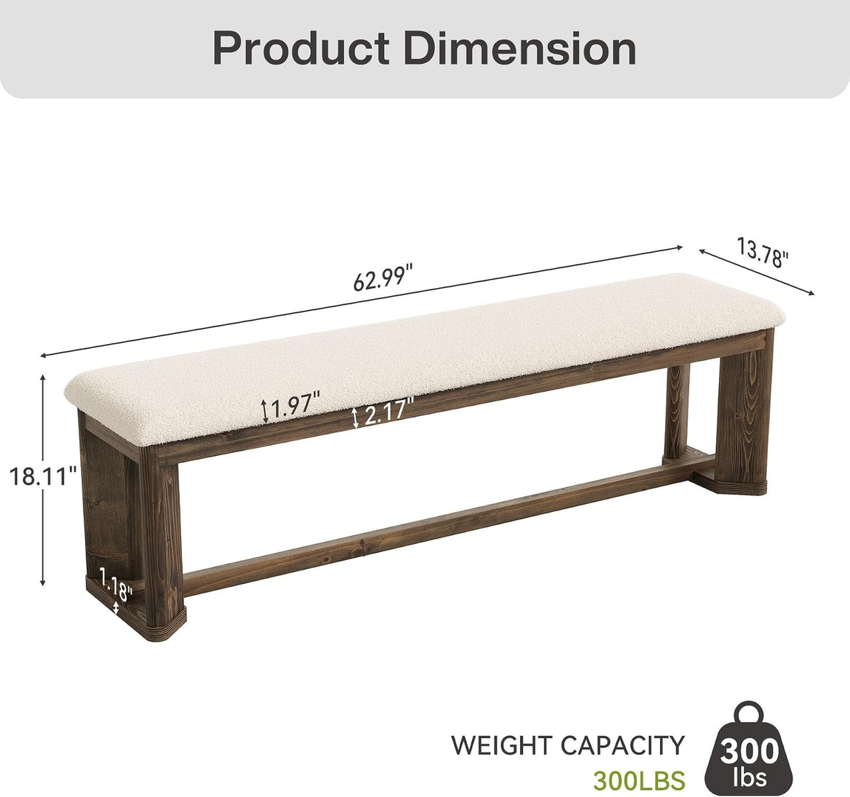 Faux Lamb Fur Bench Brown Wood Legs