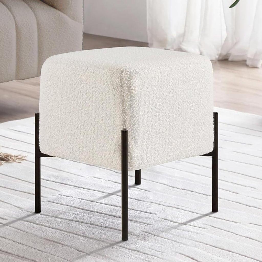 Square Boucle Vanity Stool With Metal Legs