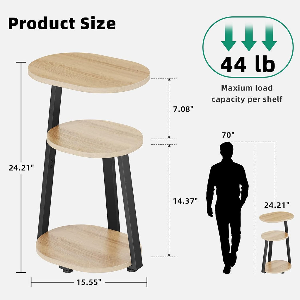 Oval Oak 3‑Tier Metal Frame Side Table