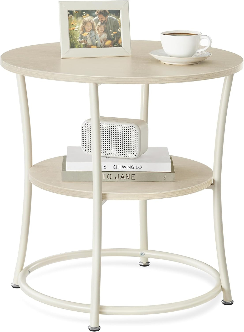 21.7" Beige 2‑Tier Round Side Table