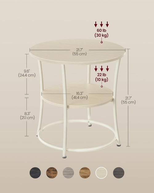 21.7" Beige 2‑Tier Round Side Table