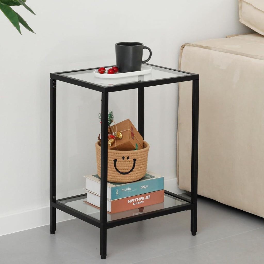 Black 2‑Tier Glass End Table