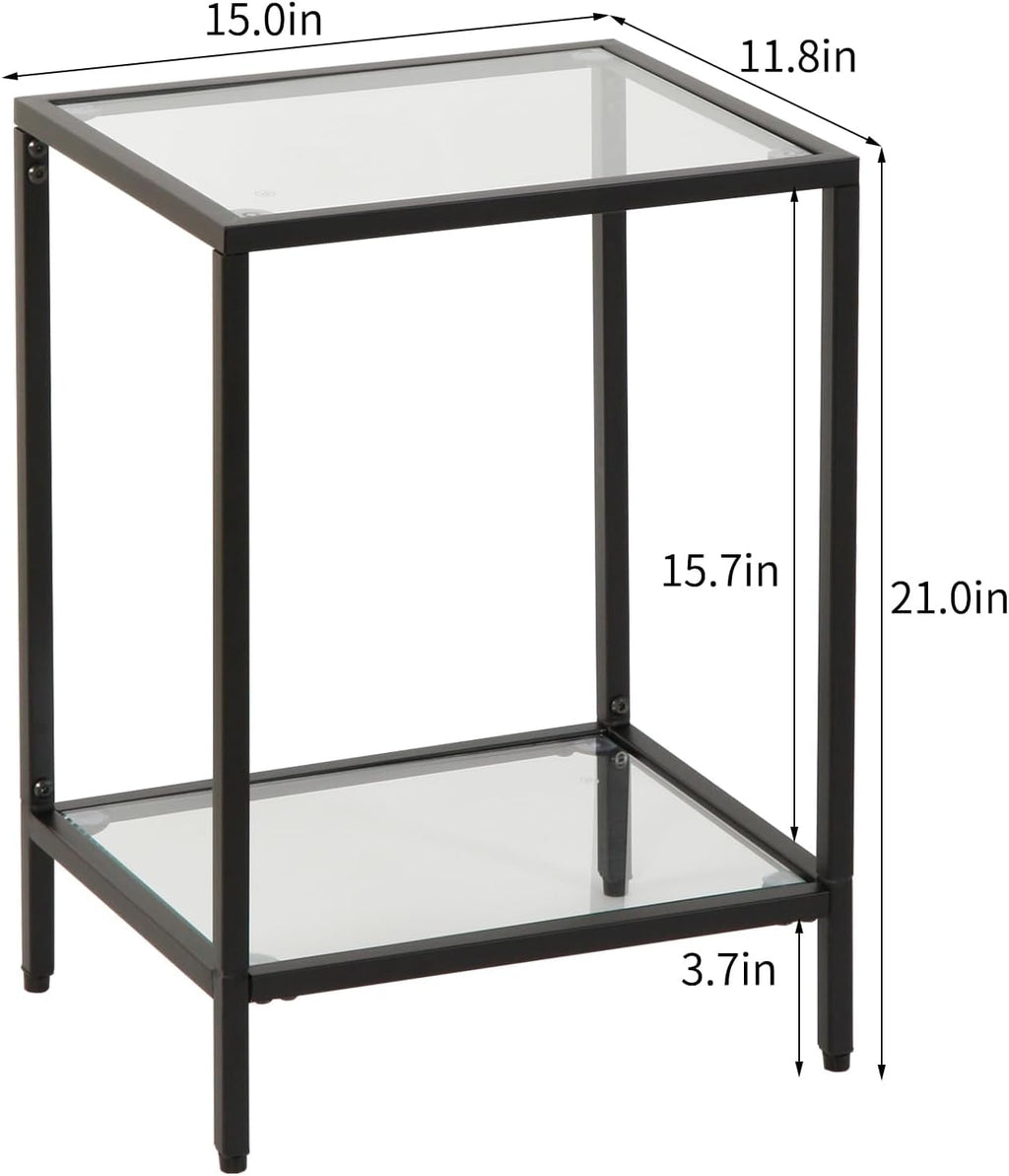 Black 2‑Tier Glass End Table
