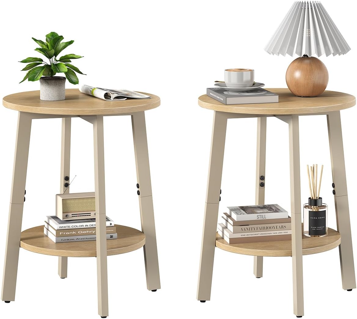 2‑Pack Natural 2‑Tier Round Side Tables