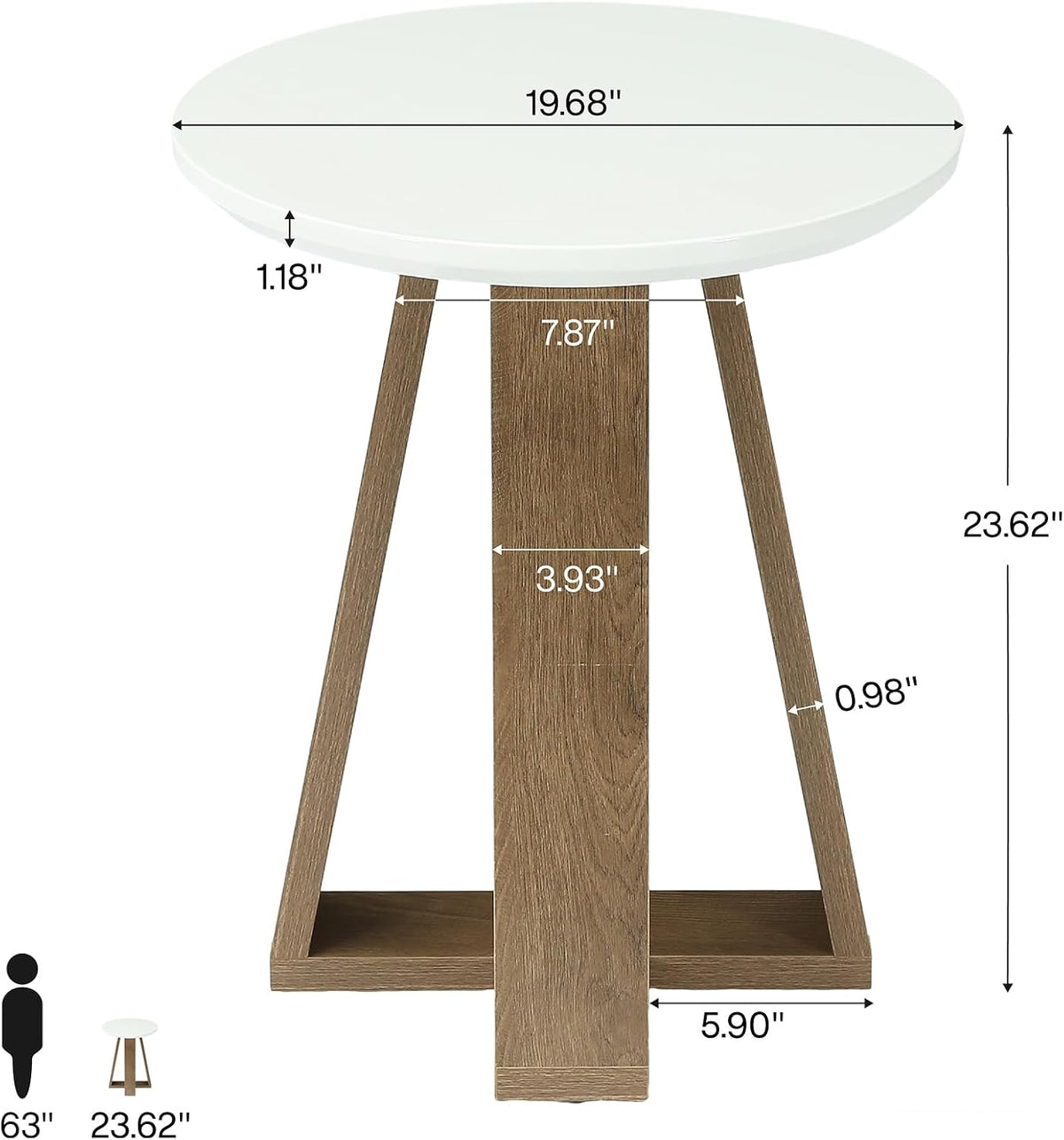 2‑Pack Round Side Tables Brown & White