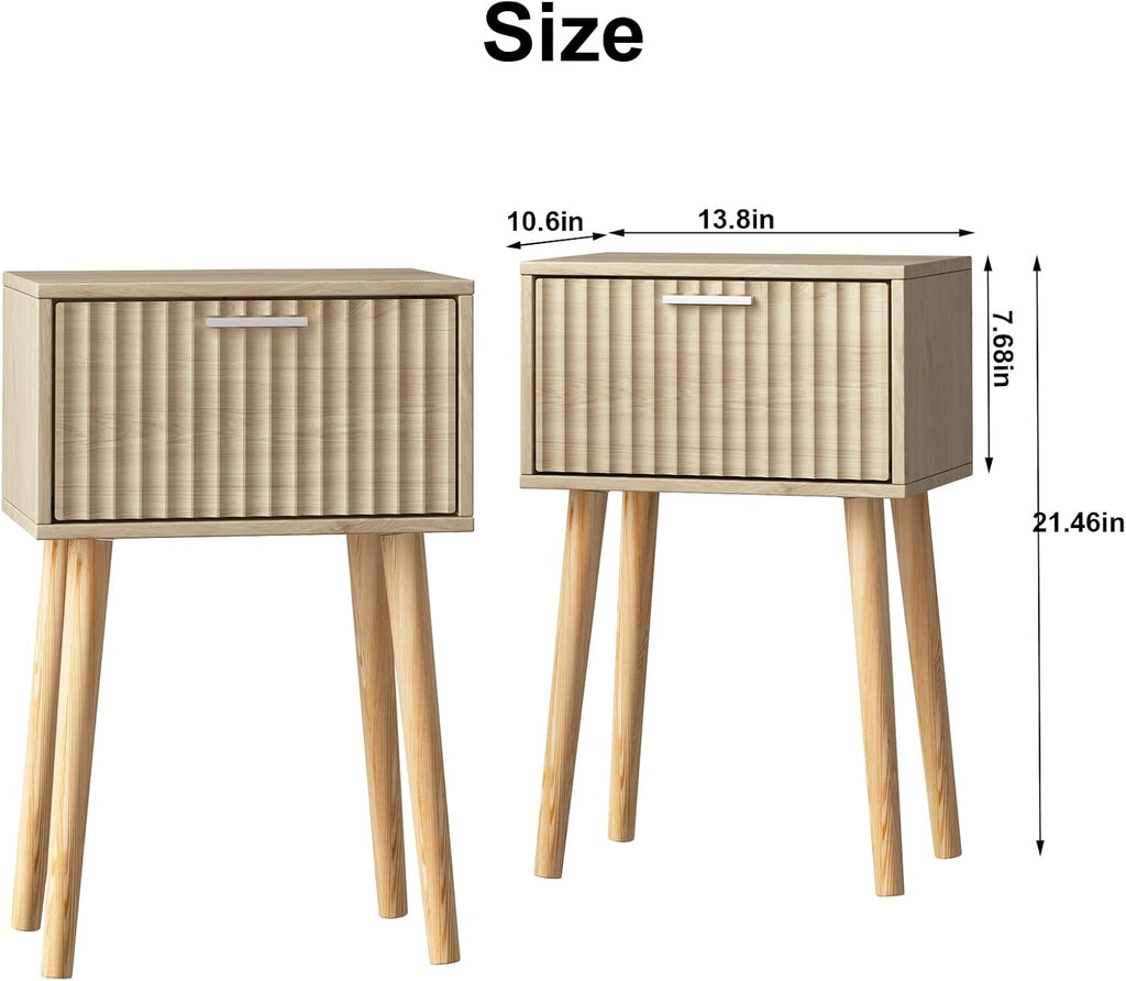 2‑Pack Fluted Door Nightstands Natural