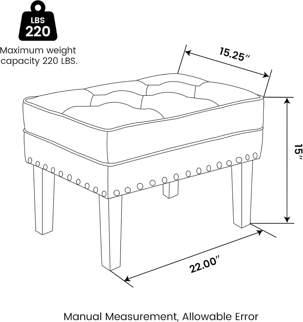 PU Leather Vanity Ottoman Stool Set Of 2