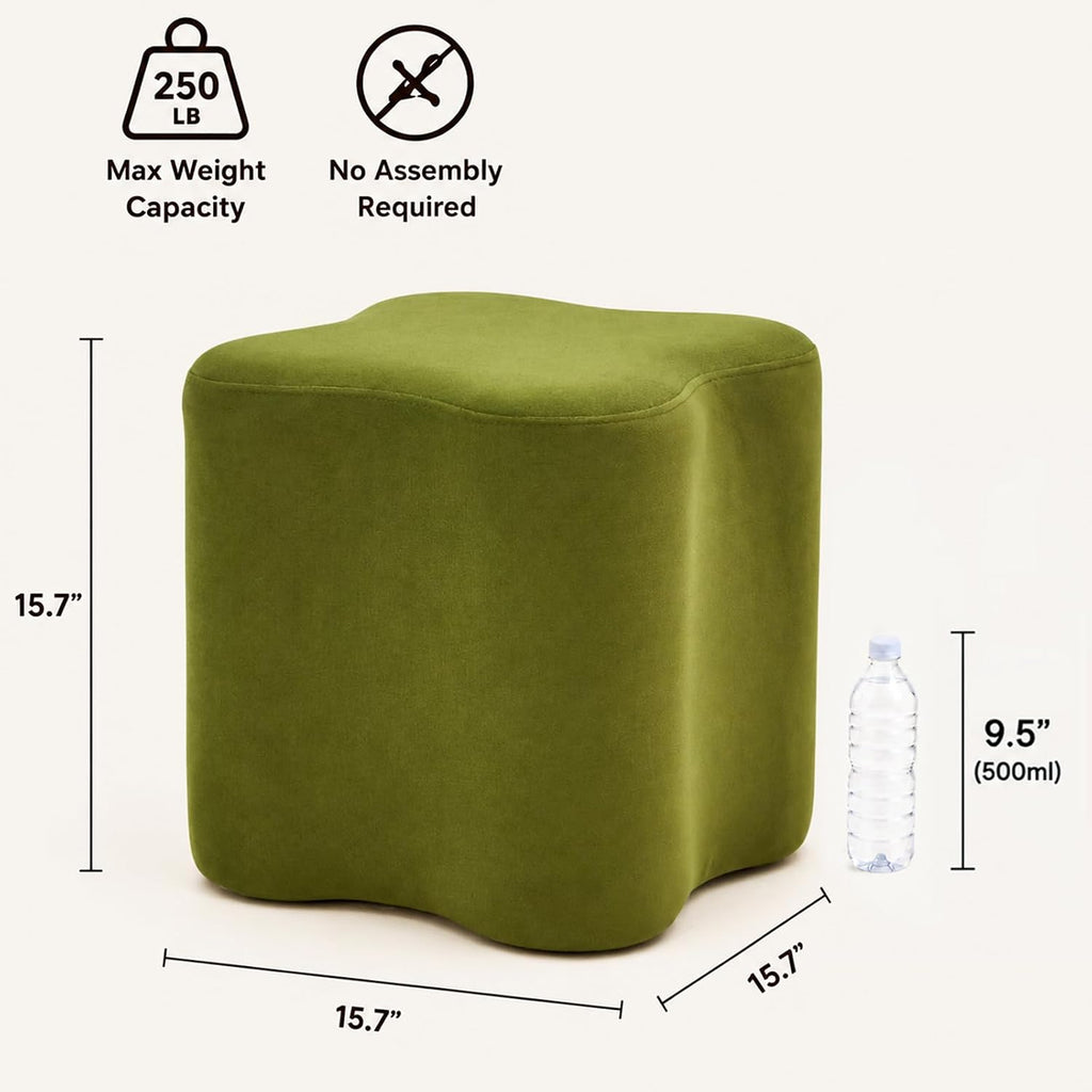 Flower‑Shaped Velvet Vanity Ottoman With Wooden Frame