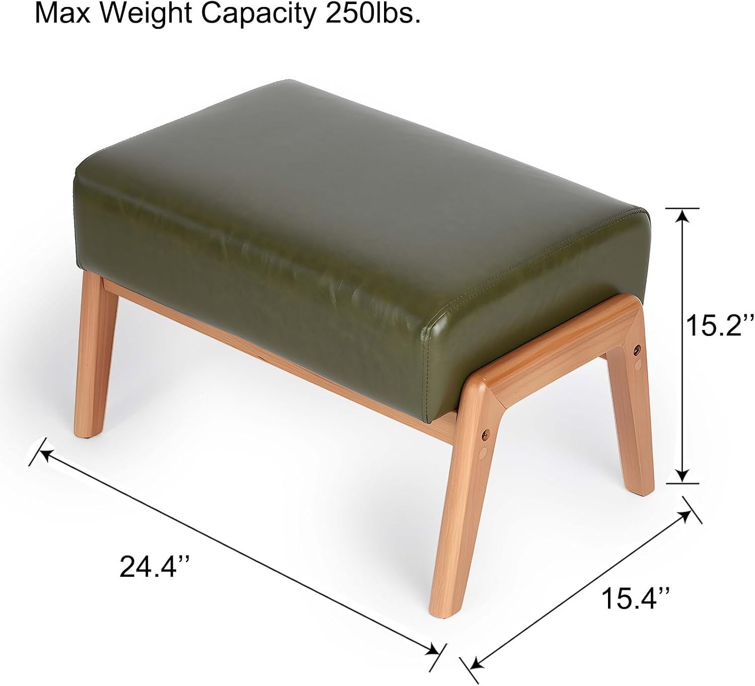 Green Faux Leather Walnut Ottoman