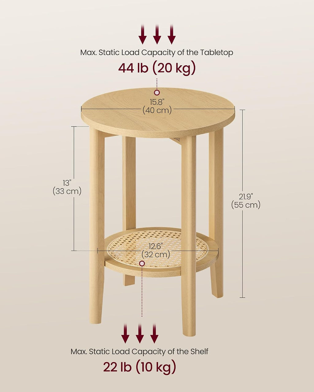2‑Tier Rattan Look Round Side Table