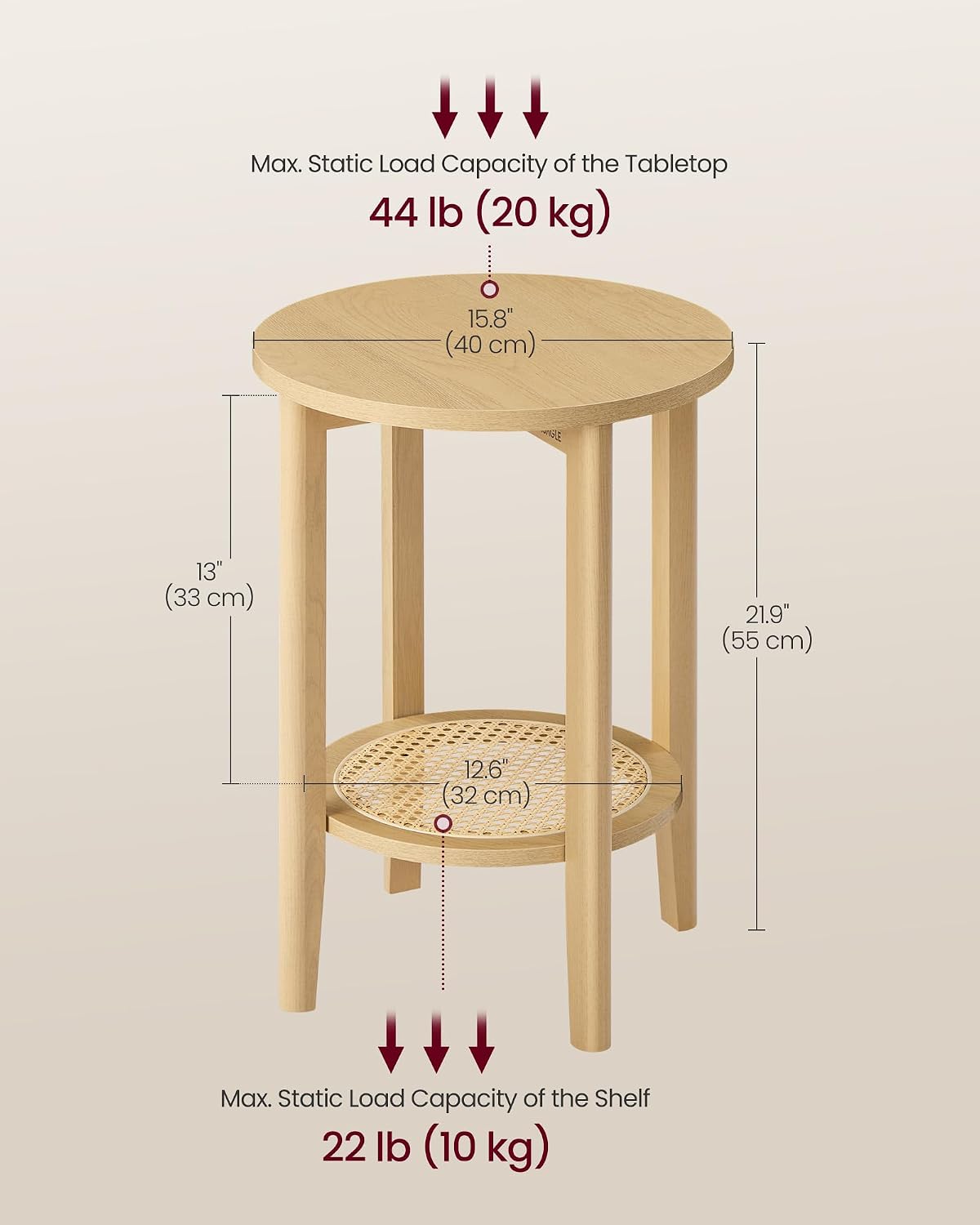 2‑Tier Rattan Look Round Side Table