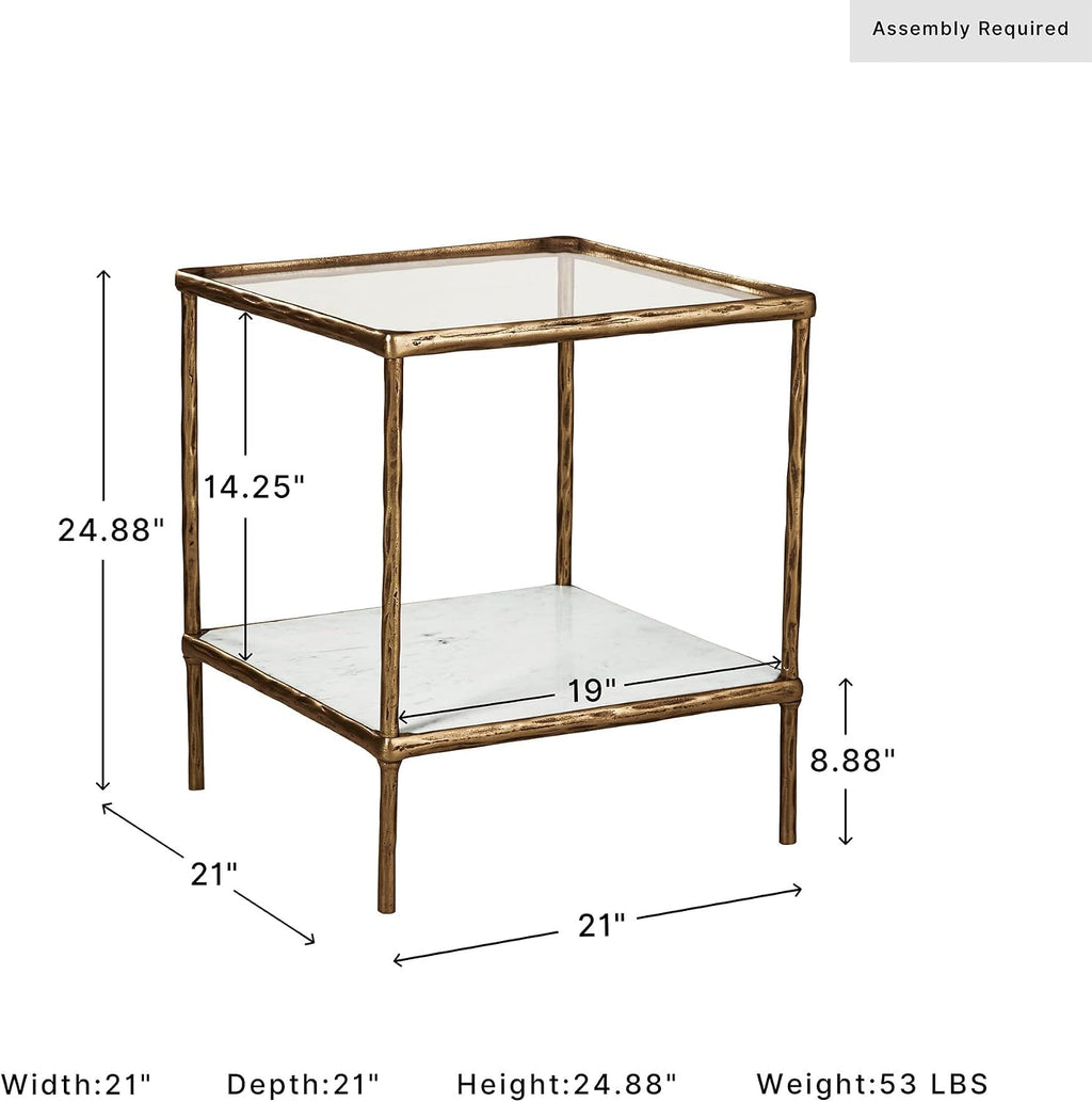 Brass Glass Marble End Table