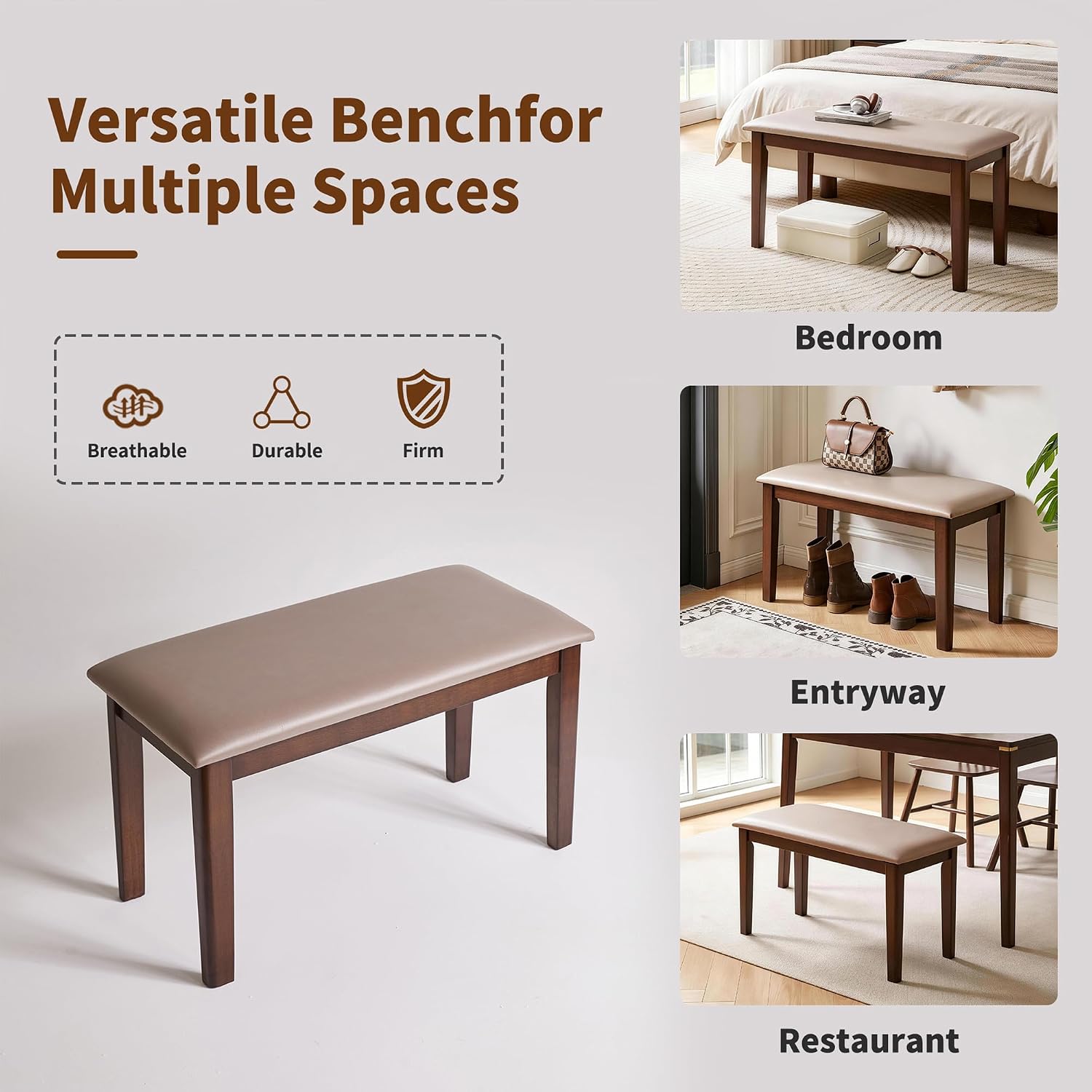 31.1" Leather Wood Entryway Shoe Bench