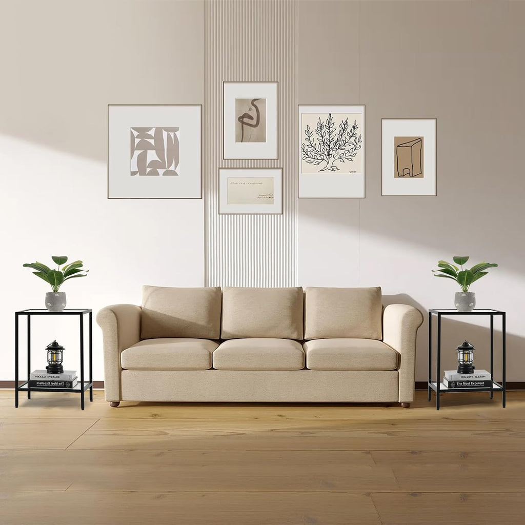 Black 2‑Tier Glass End Table