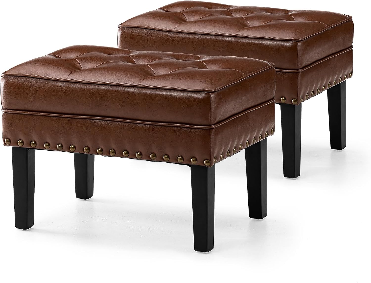 PU Leather Vanity Ottoman Stool Set Of 2