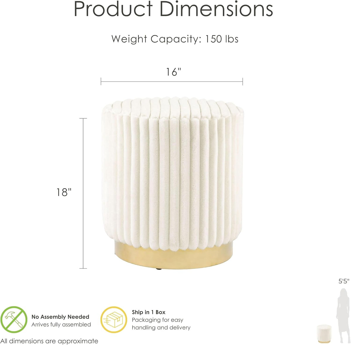 Of America Vail Beige Channel Tufted Vanity Stool