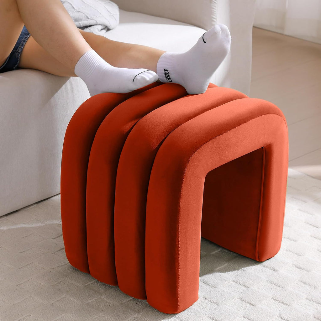 Rust Arch Velvet Vanity Ottoman Stool