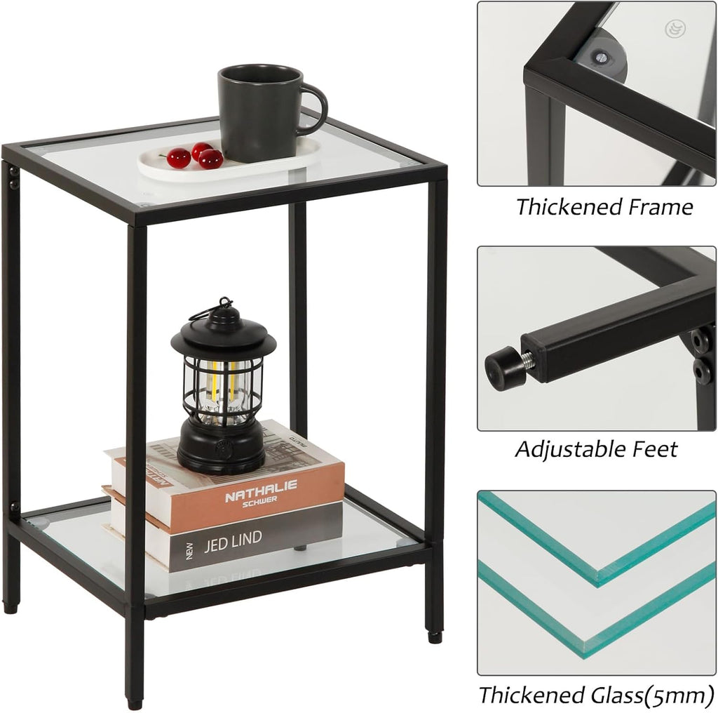Black 2‑Tier Glass End Table