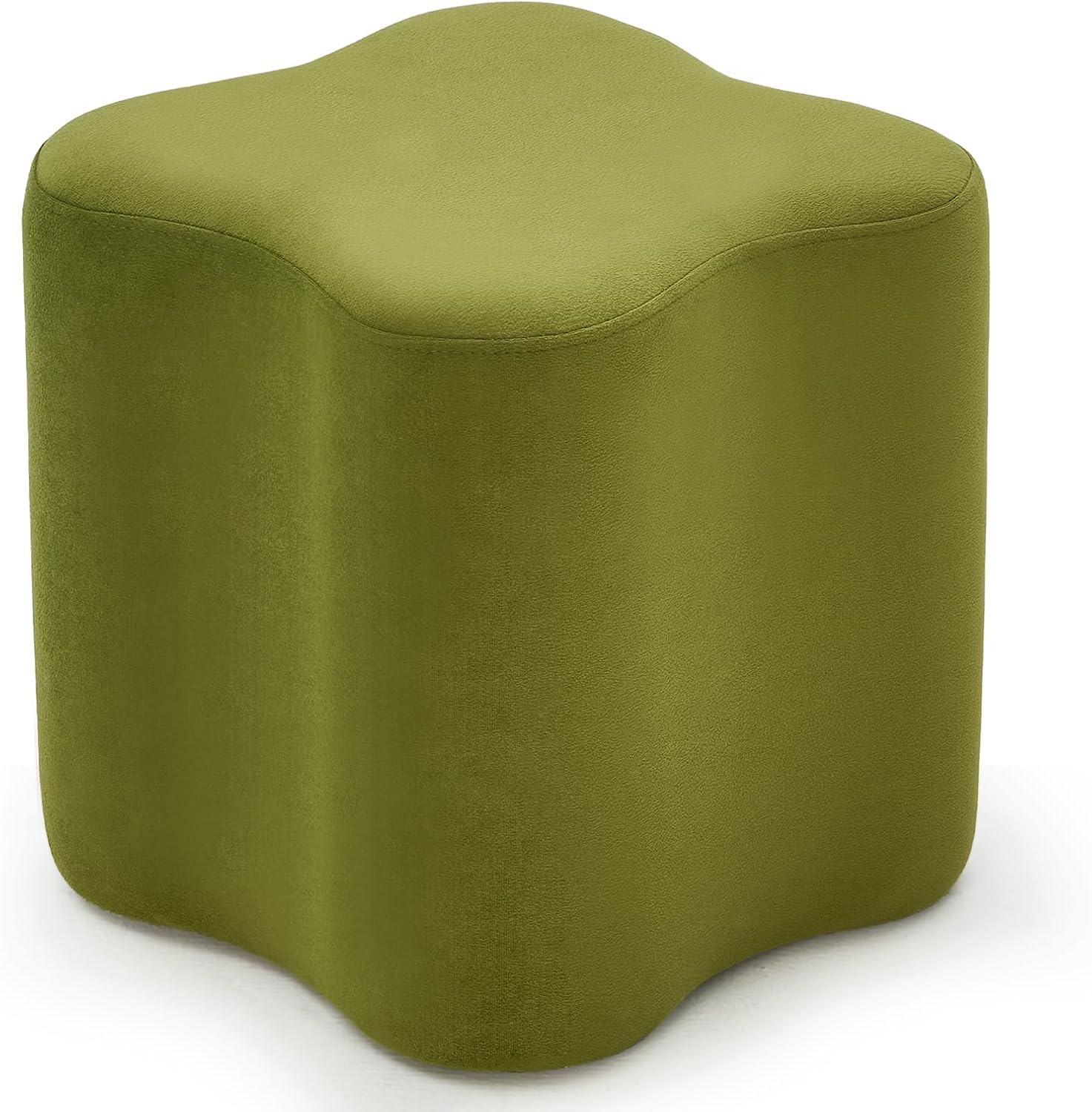 Flower‑Shaped Velvet Vanity Ottoman With Wooden Frame