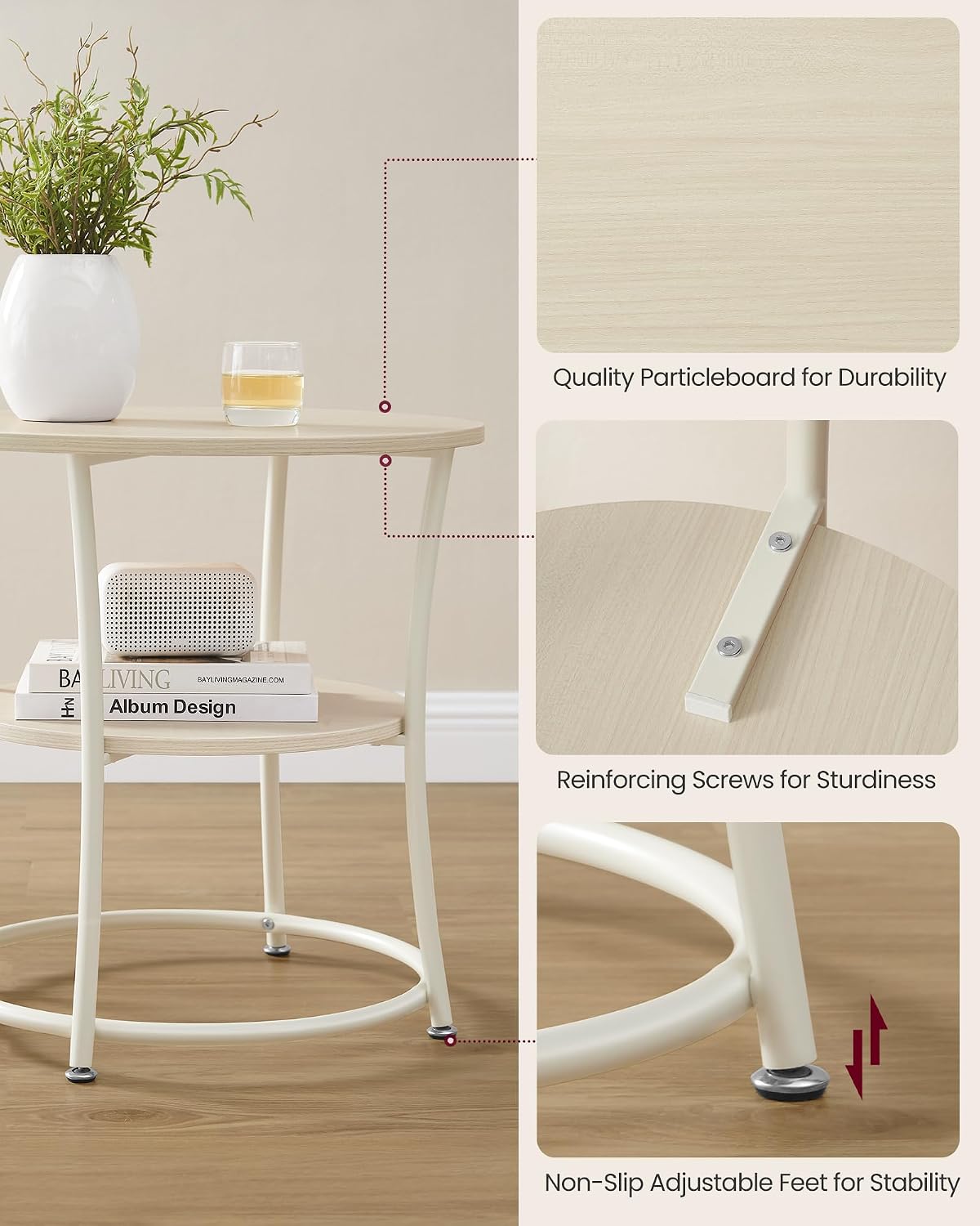 21.7" Beige 2‑Tier Round Side Table
