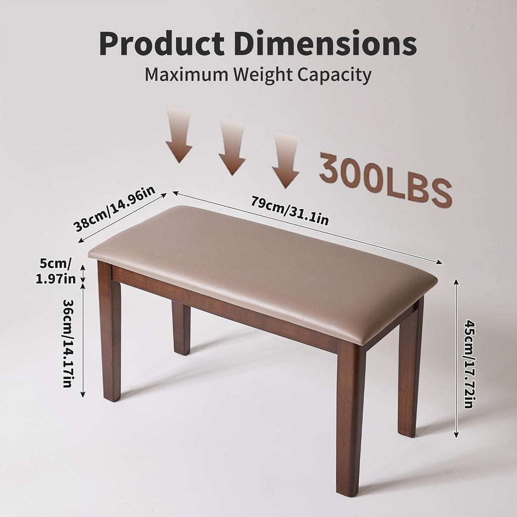 31.1" Leather Wood Entryway Shoe Bench