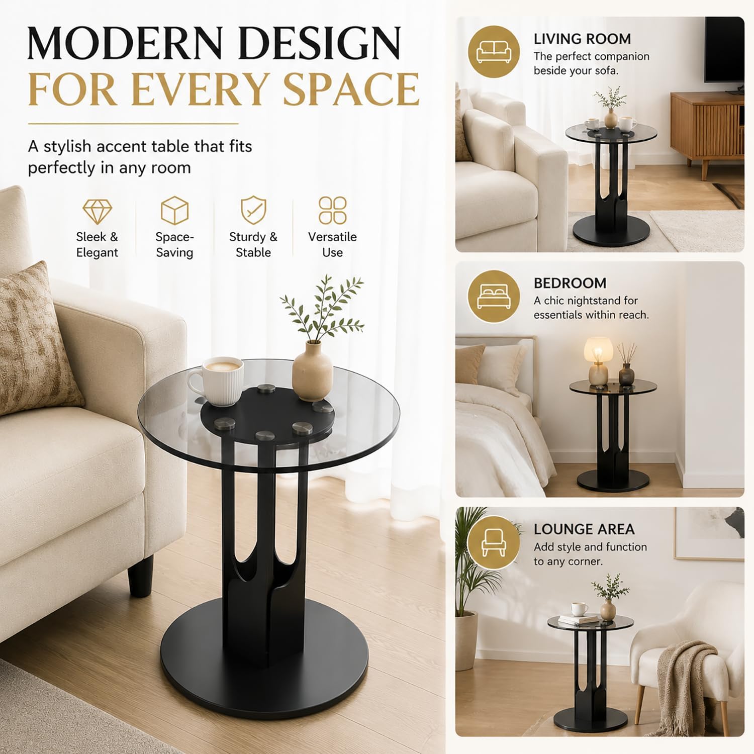 Modern Round Glass Side Table