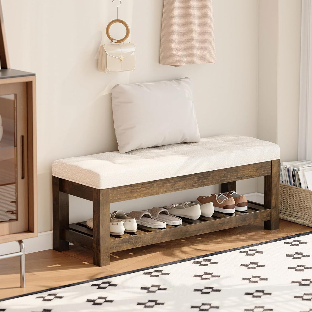 47.2" Tufted Linen Storage Ottoman Bench