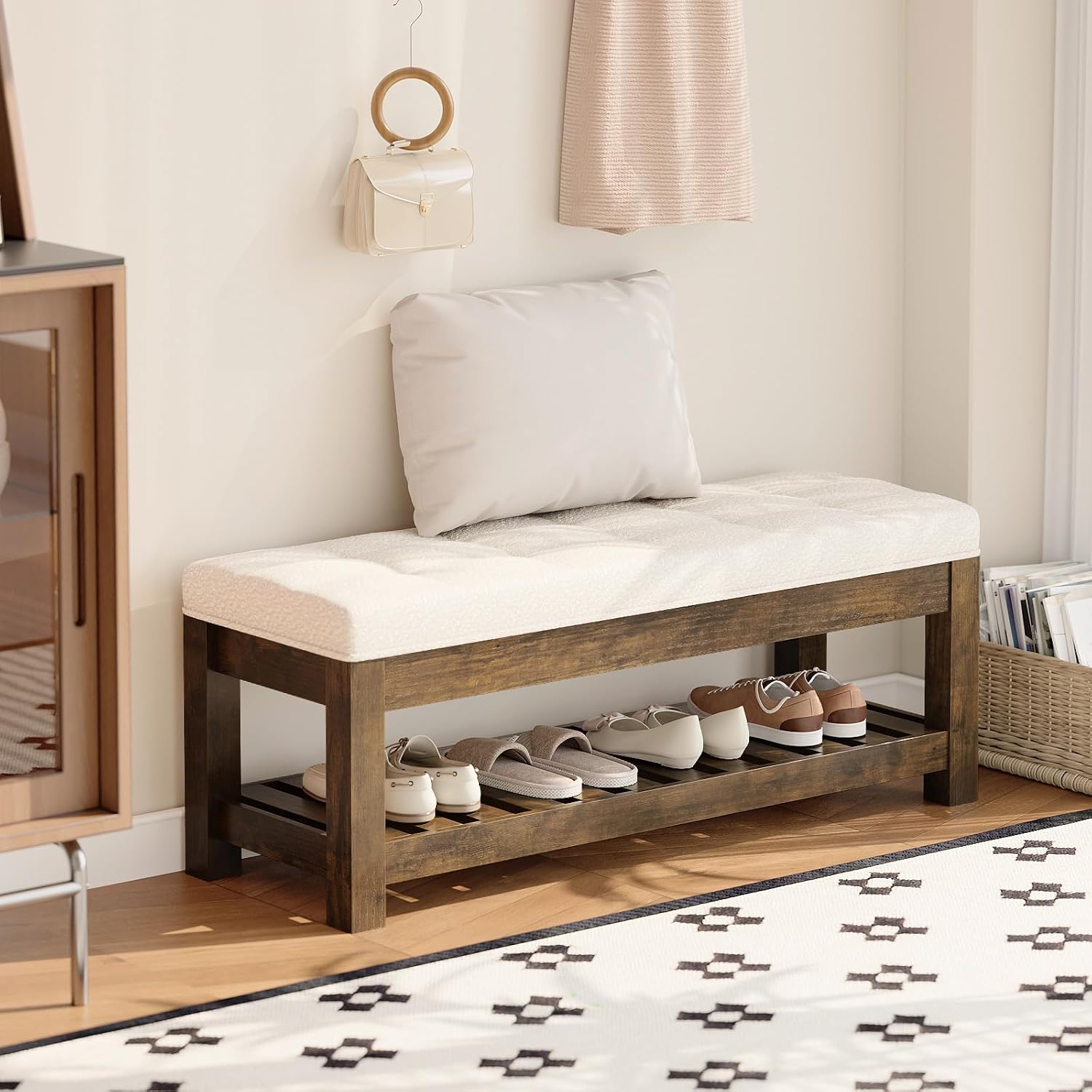47.2" Tufted Linen Storage Ottoman Bench