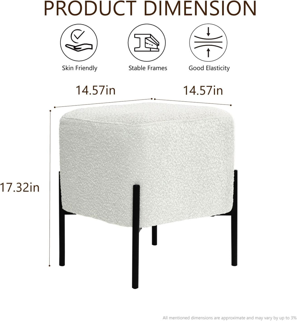 Square Boucle Vanity Stool With Metal Legs