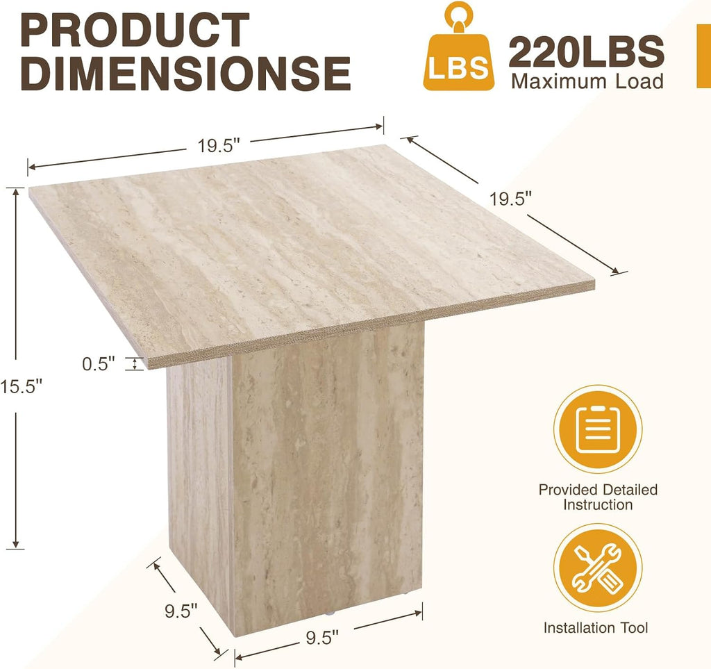 20" Faux Marble Square Side Table