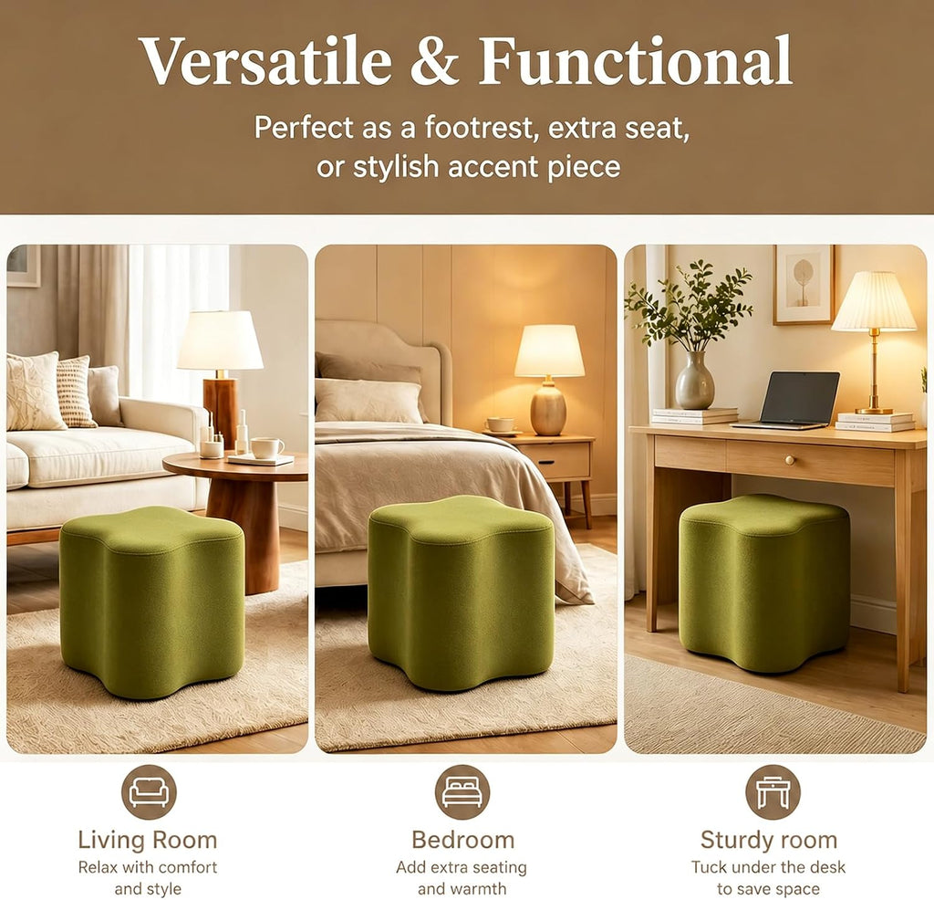Flower‑Shaped Velvet Vanity Ottoman With Wooden Frame