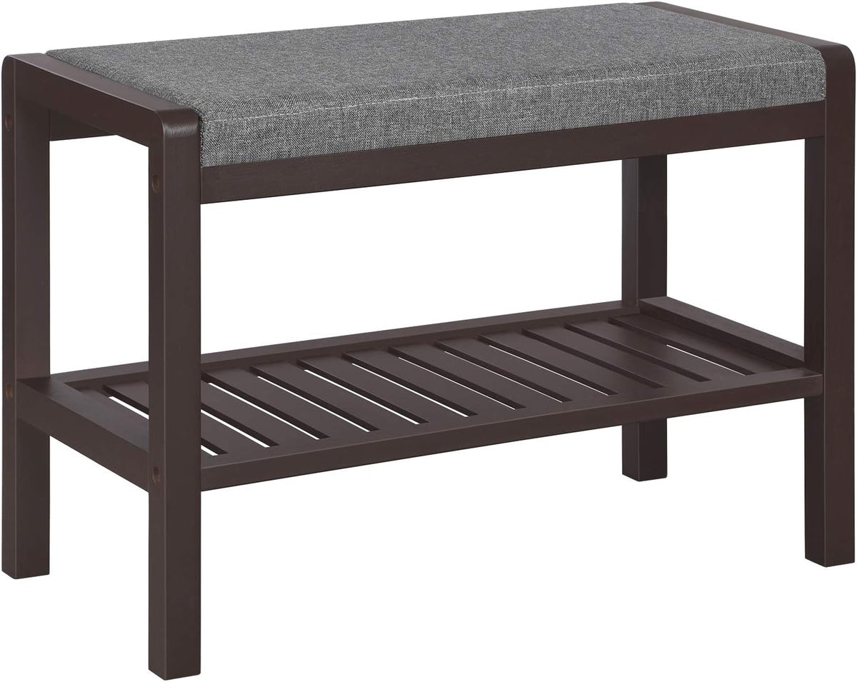 Gray Brown Shoe Rack Bench With Cushion