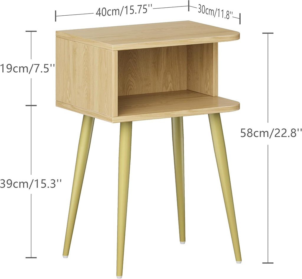 2‑Pack Mid Century Open Storage Nightstands Natural