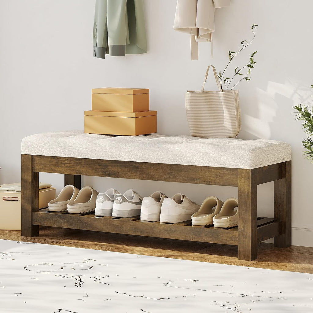 47.2" Tufted Linen Storage Ottoman Bench