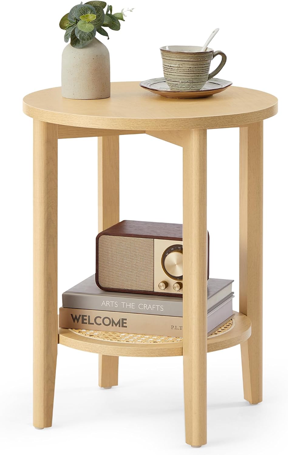 2‑Tier Rattan Look Round Side Table
