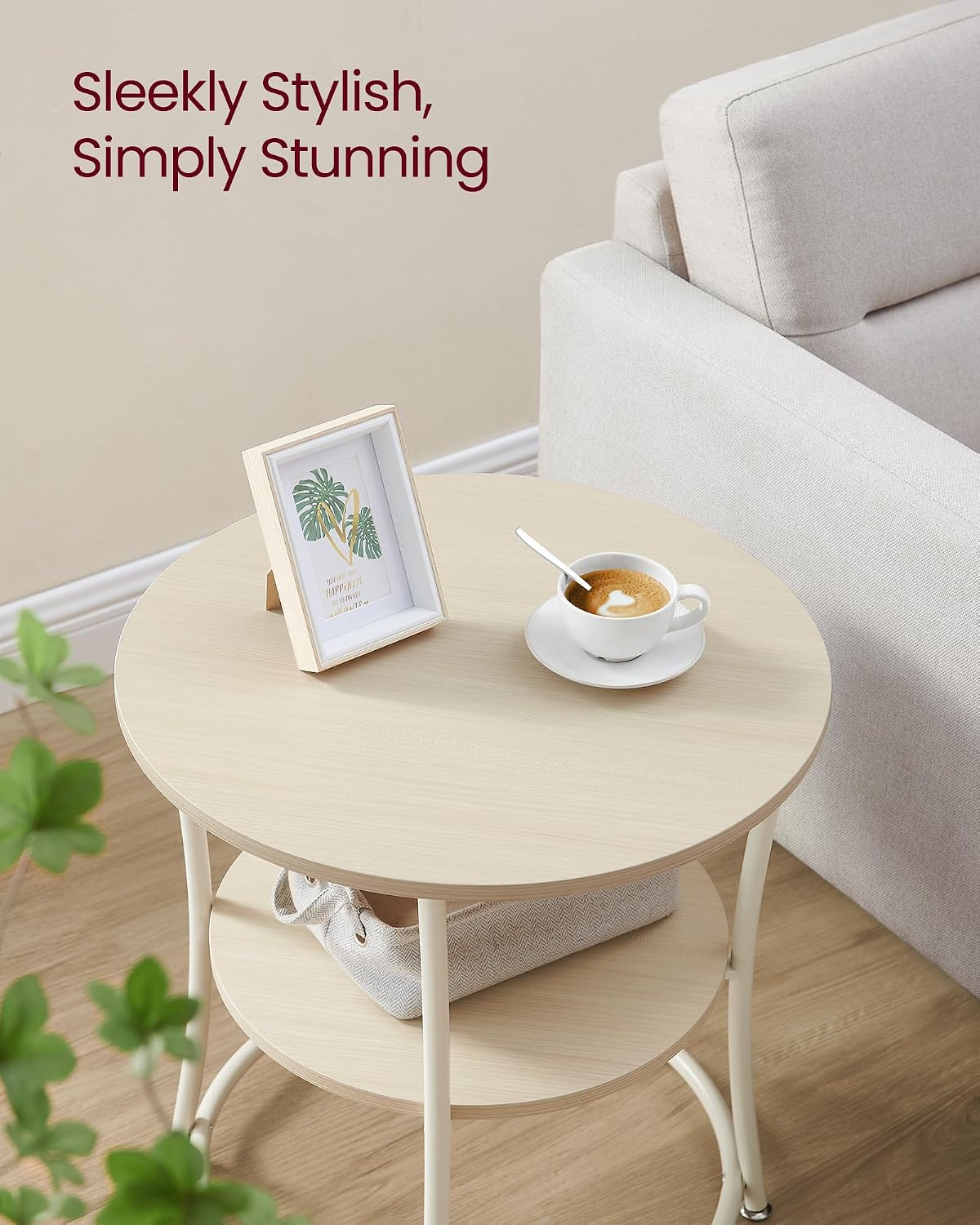 21.7" Beige 2‑Tier Round Side Table