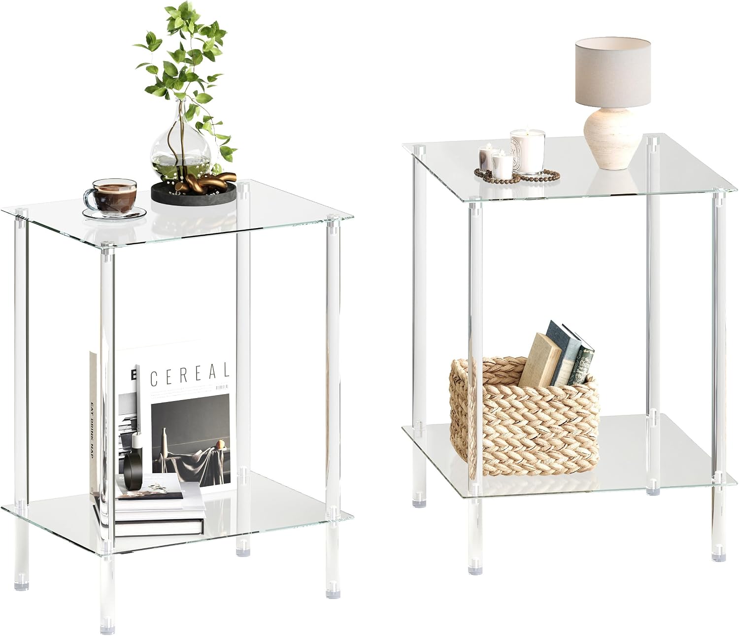 2‑Pack Clear Acrylic 2‑Tier Side Tables