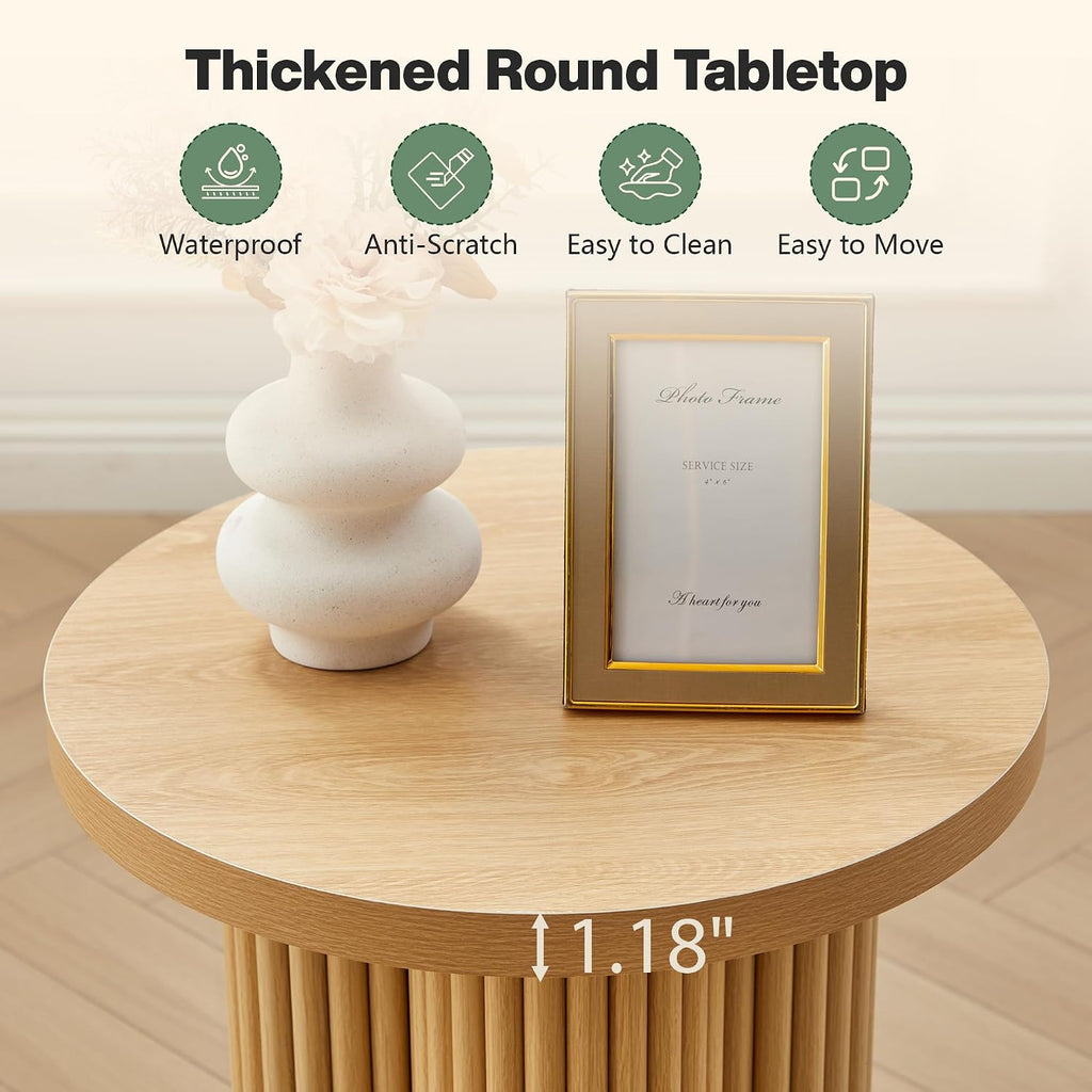 2‑Pack Natural Fluted Round Pedestal Side Tables