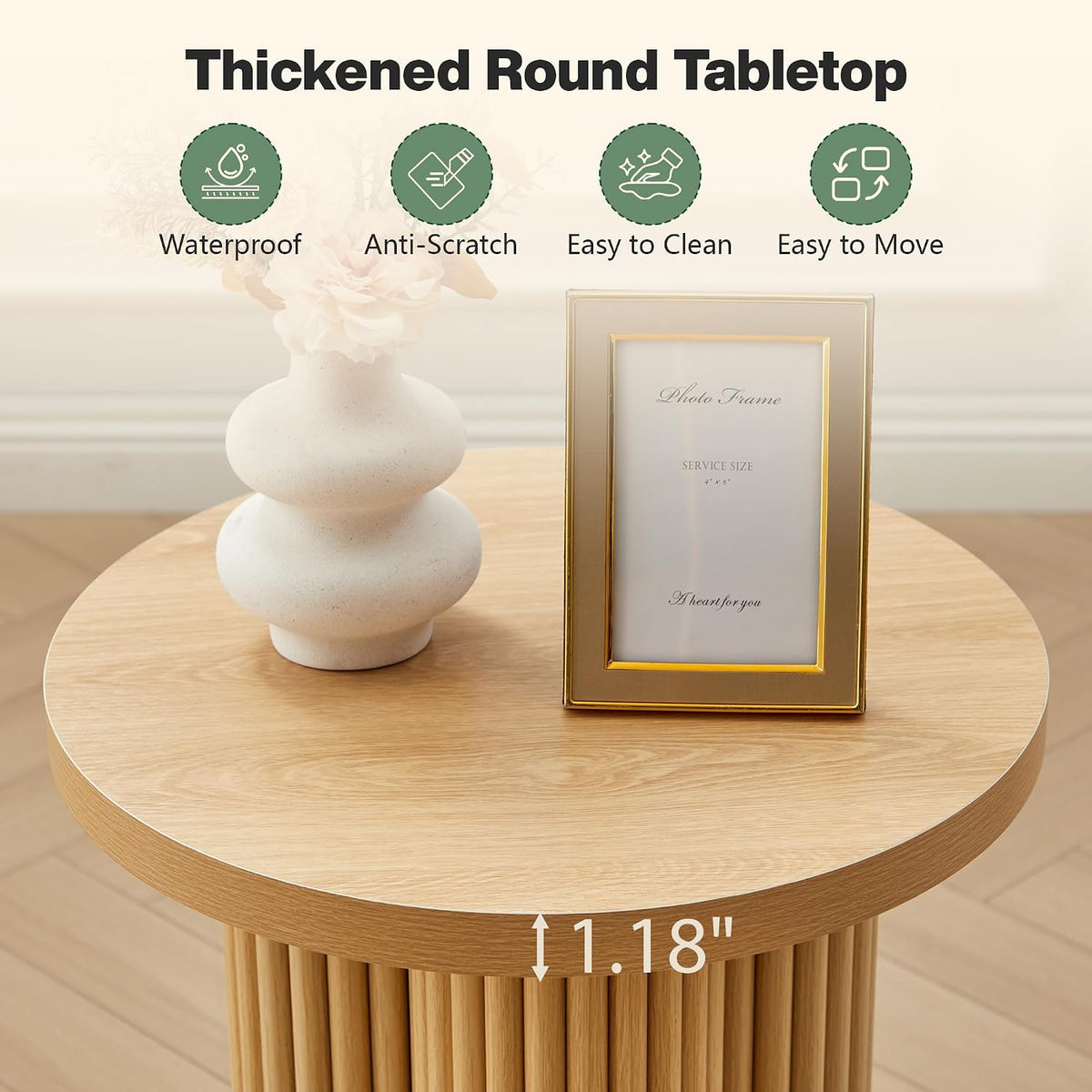 2‑Pack Natural Fluted Round Pedestal Side Tables