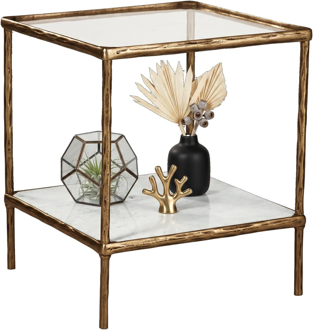 Brass Glass Marble End Table
