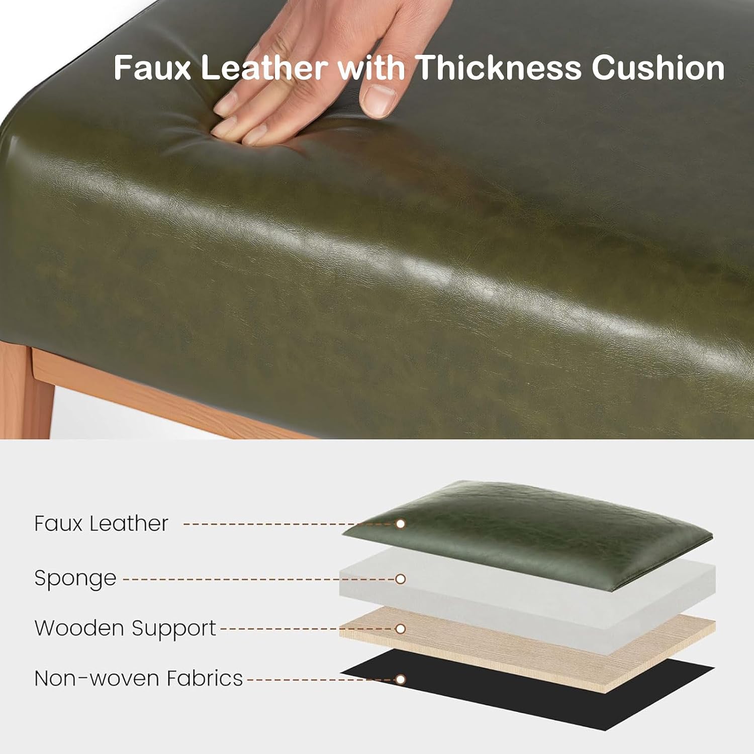 Green Faux Leather Walnut Ottoman