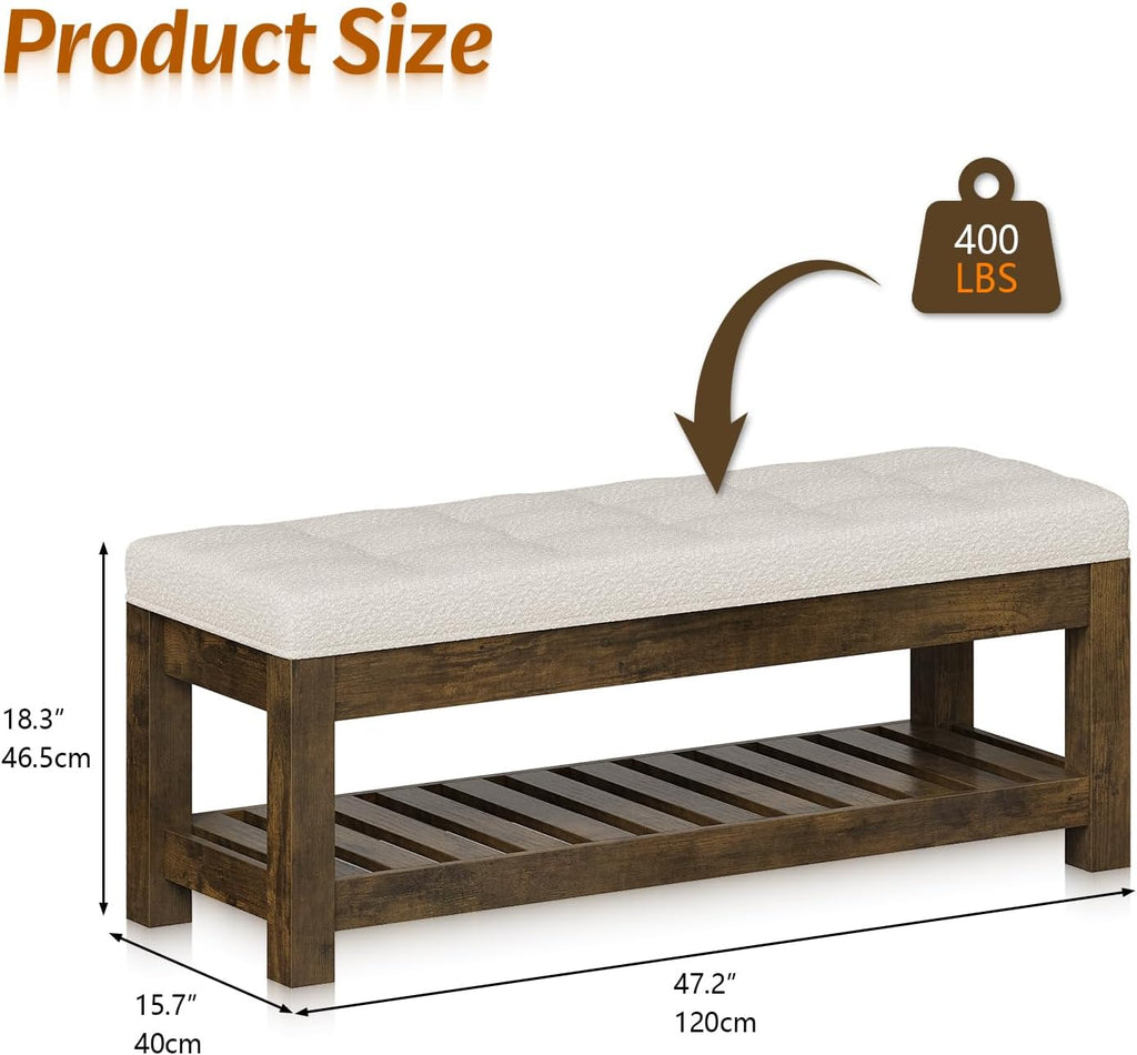 47.2" Tufted Linen Storage Ottoman Bench