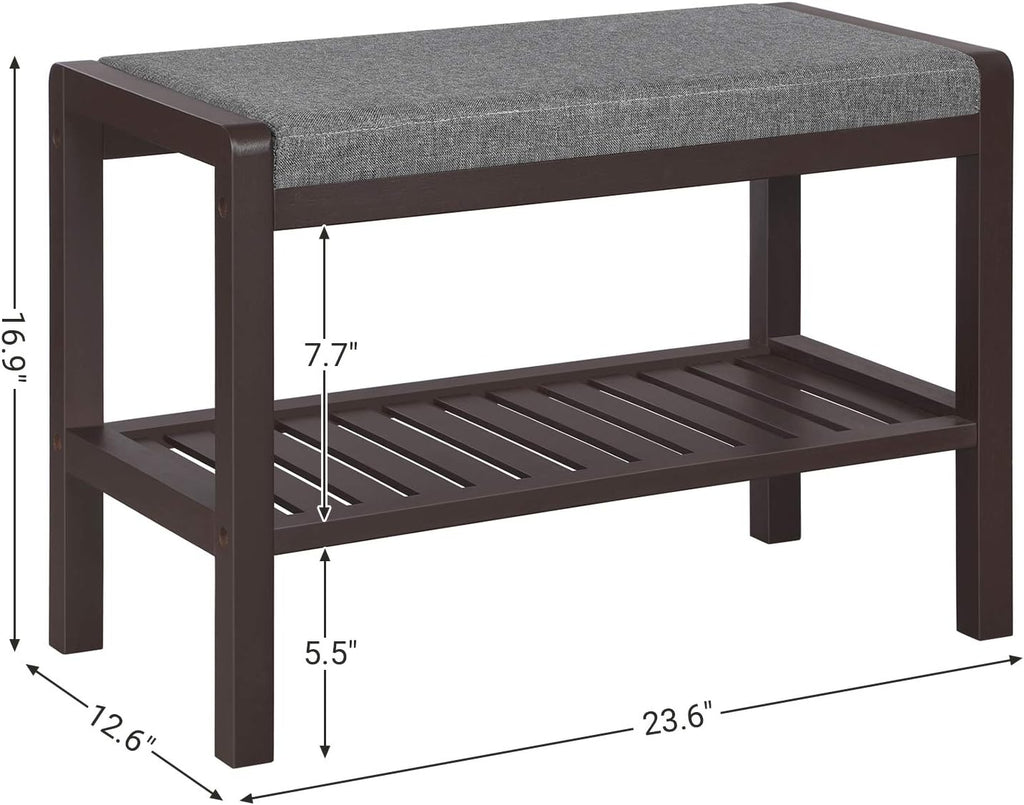 Gray Brown Shoe Rack Bench With Cushion