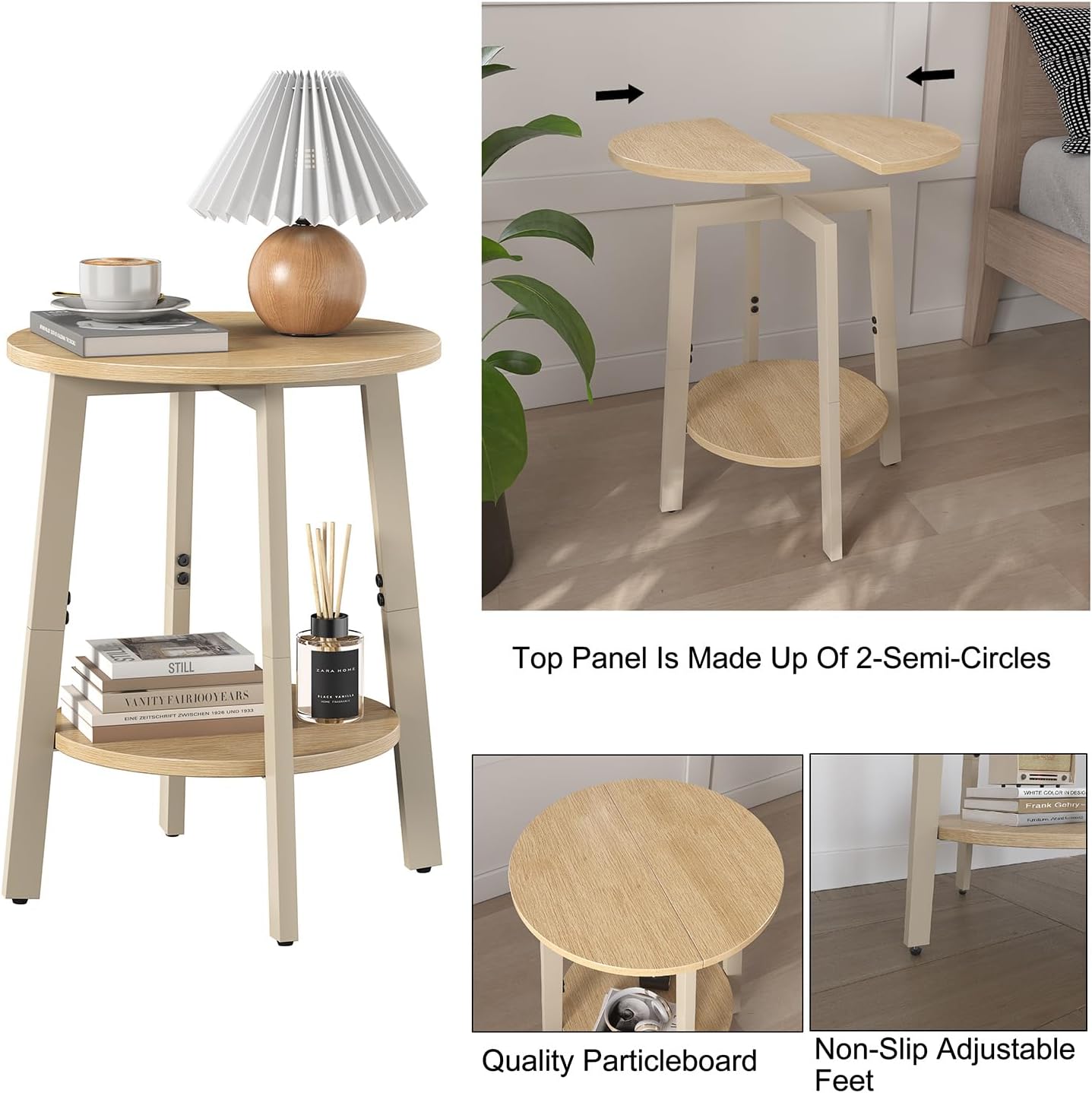2‑Pack Natural 2‑Tier Round Side Tables