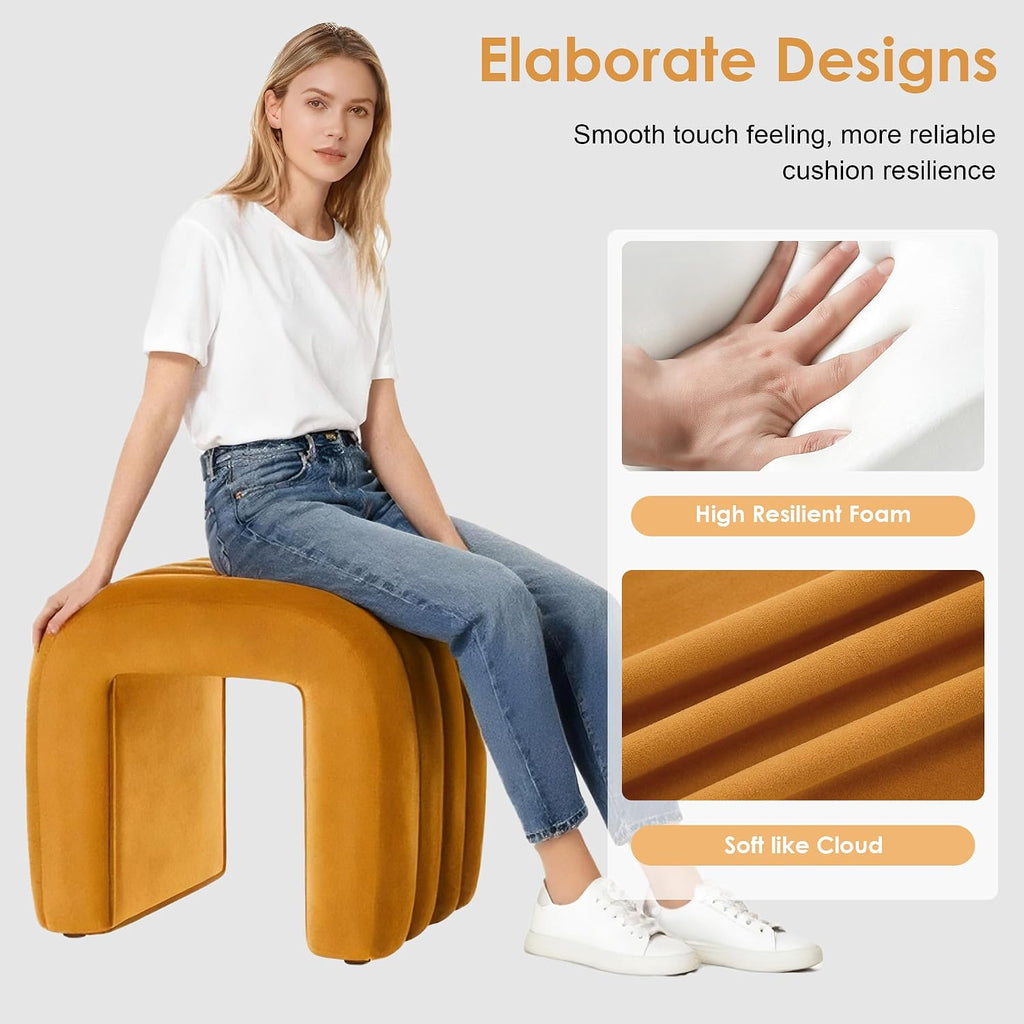 Orange Arch Velvet Ottoman Stool