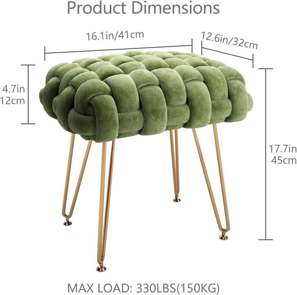 Modern Velvet Vanity Stool With Gold Metal Legs