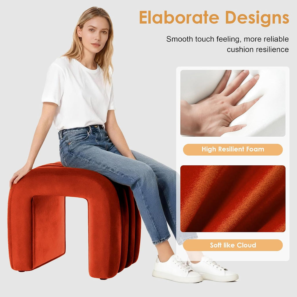 Rust Arch Velvet Vanity Ottoman Stool